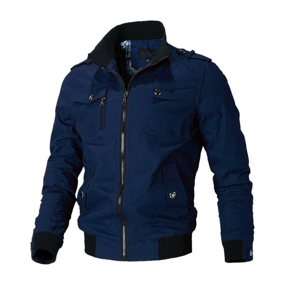 Men’s Military-Style Bomber Jacket Zip-Up with Ribbed Cuffs 4