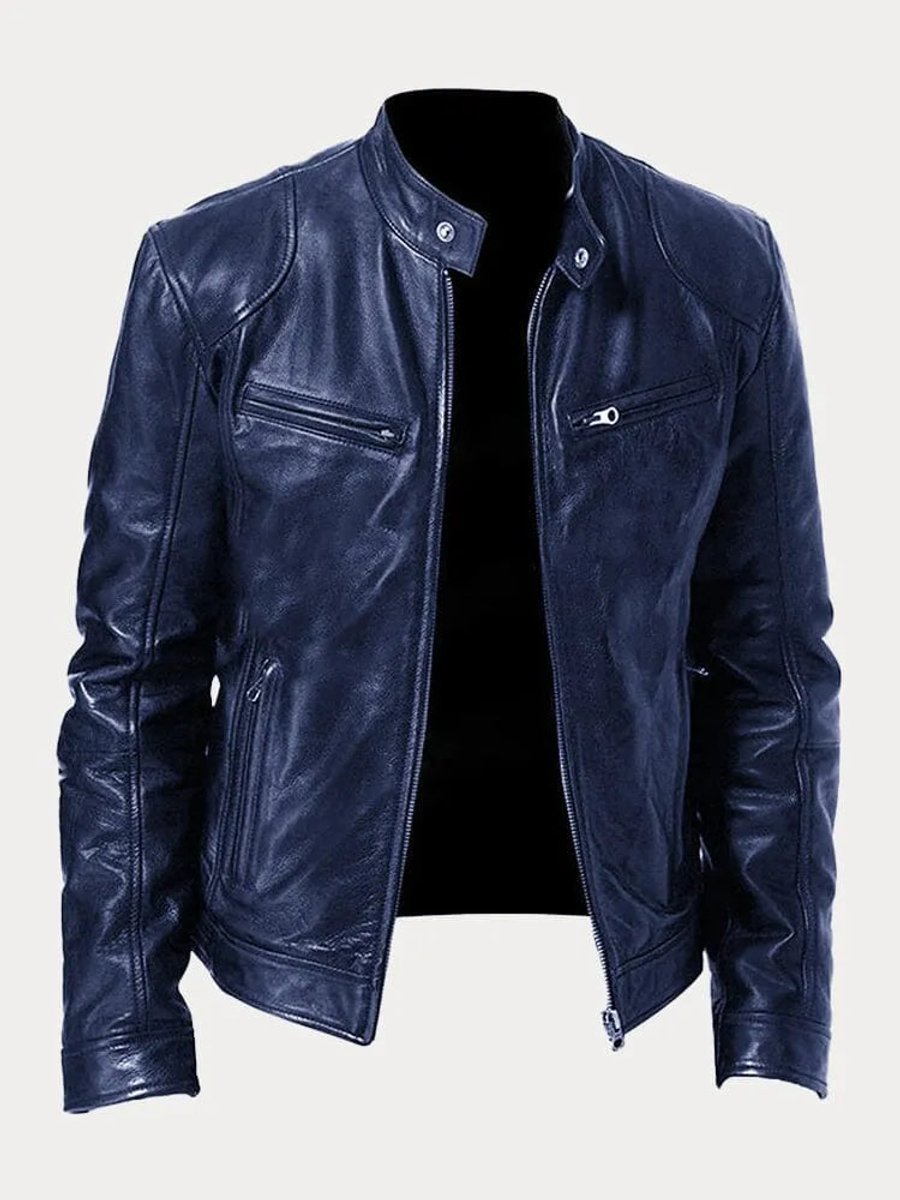 Men's Slim-Fit Quilted Moto Jacket with Stand Collar and Zippered Pockets 14