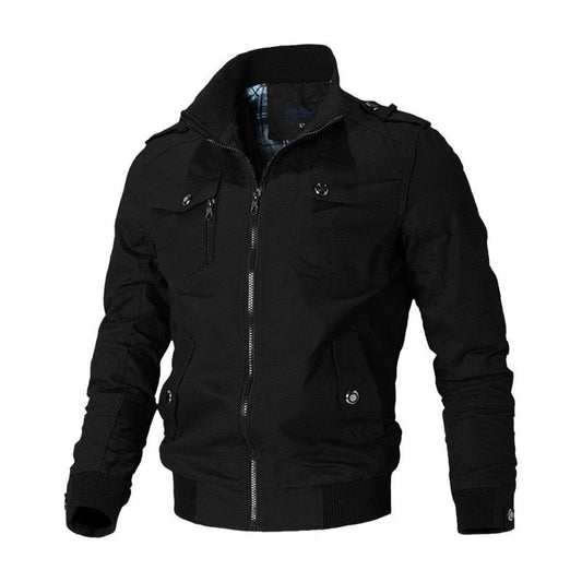 Men’s Military-Style Bomber Jacket Zip-Up with Ribbed Cuffs 0