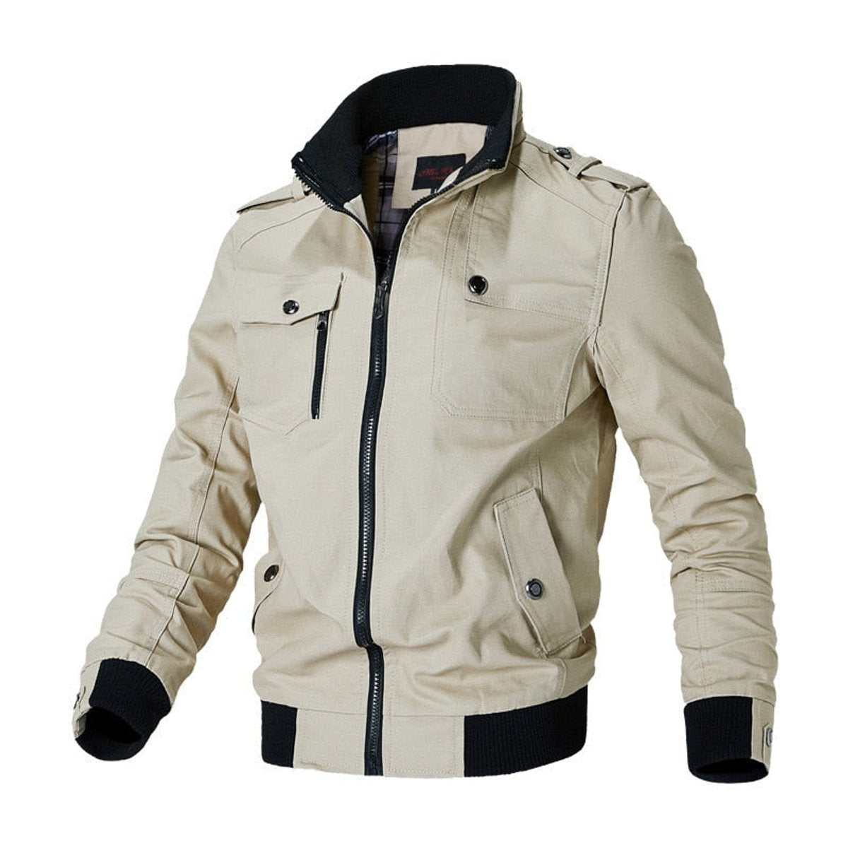 Men’s Military-Style Bomber Jacket Zip-Up with Ribbed Cuffs 1