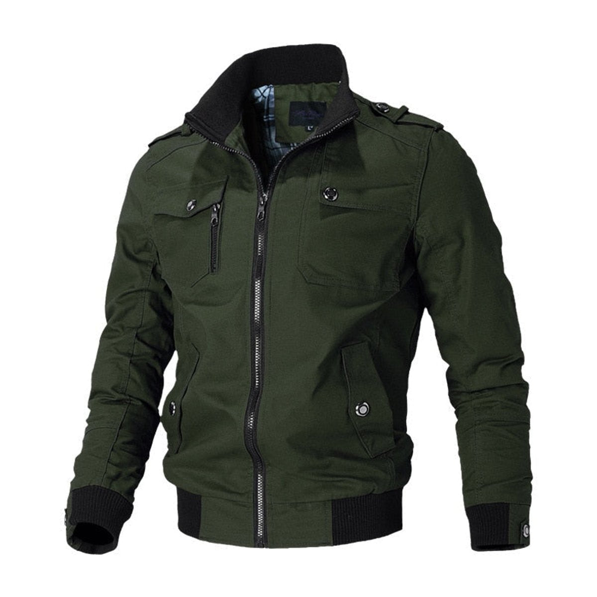 Men’s Military-Style Bomber Jacket Zip-Up with Ribbed Cuffs 2