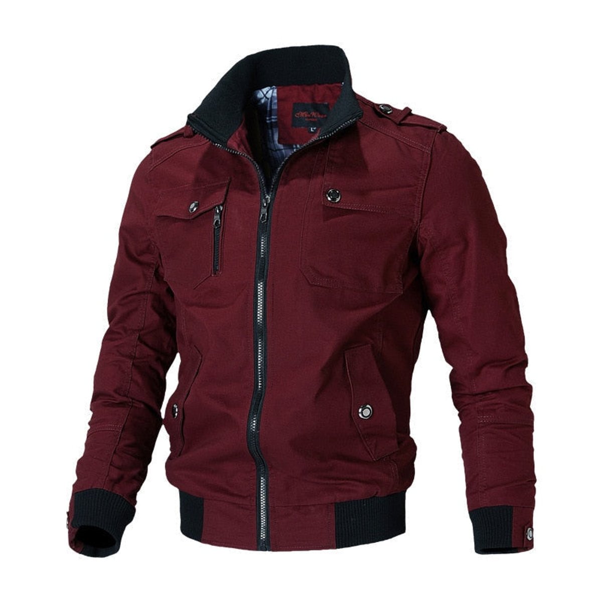 Men’s Military-Style Bomber Jacket Zip-Up with Ribbed Cuffs 3