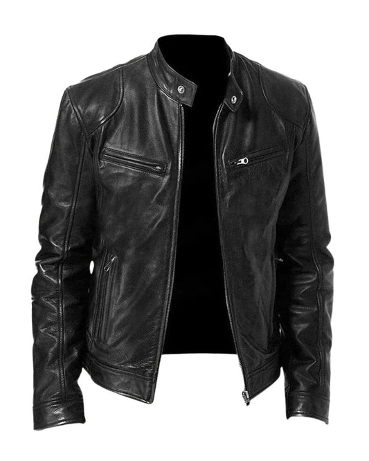 Men's Slim-Fit Quilted Moto Jacket with Stand Collar and Zippered Pockets 1
