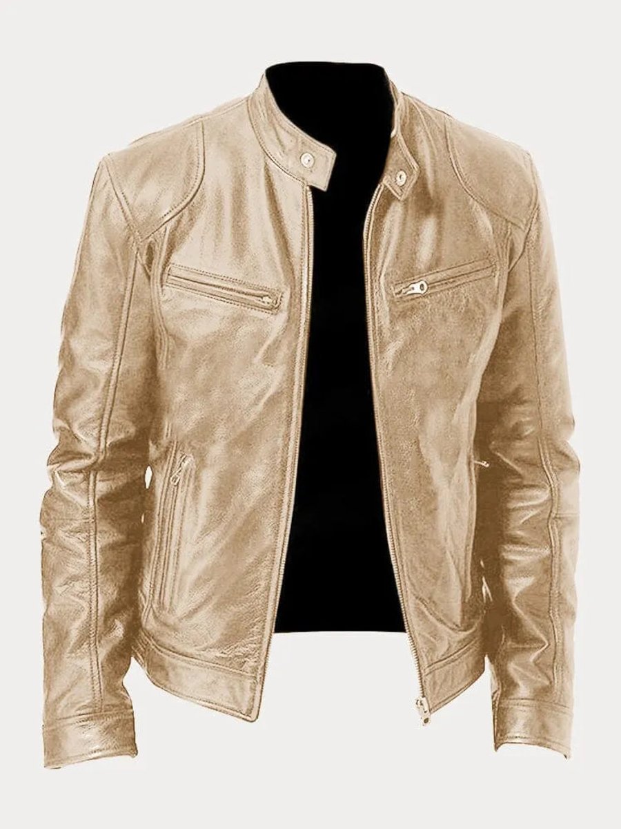 Men's Slim-Fit Quilted Moto Jacket with Stand Collar and Zippered Pockets 10