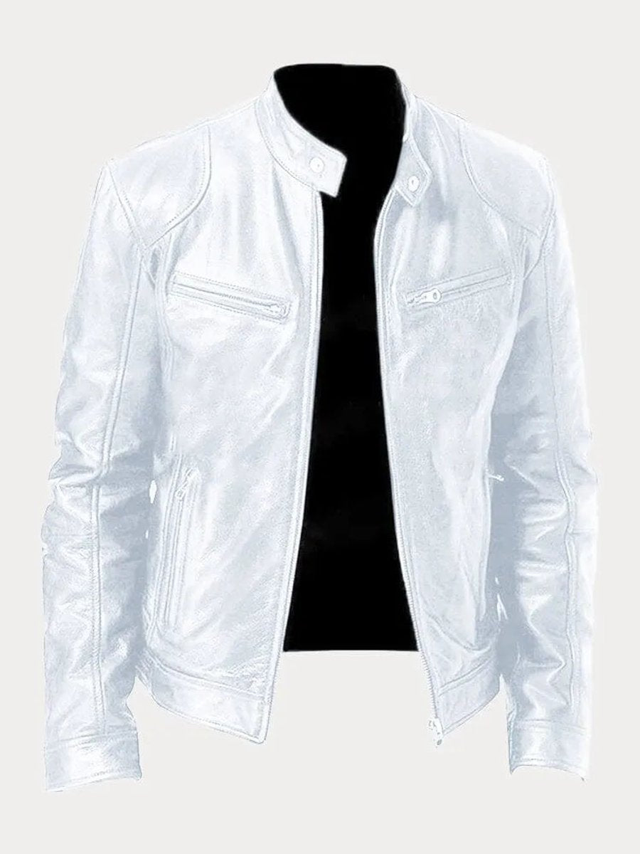 Men's Slim-Fit Quilted Moto Jacket with Stand Collar and Zippered Pockets 11