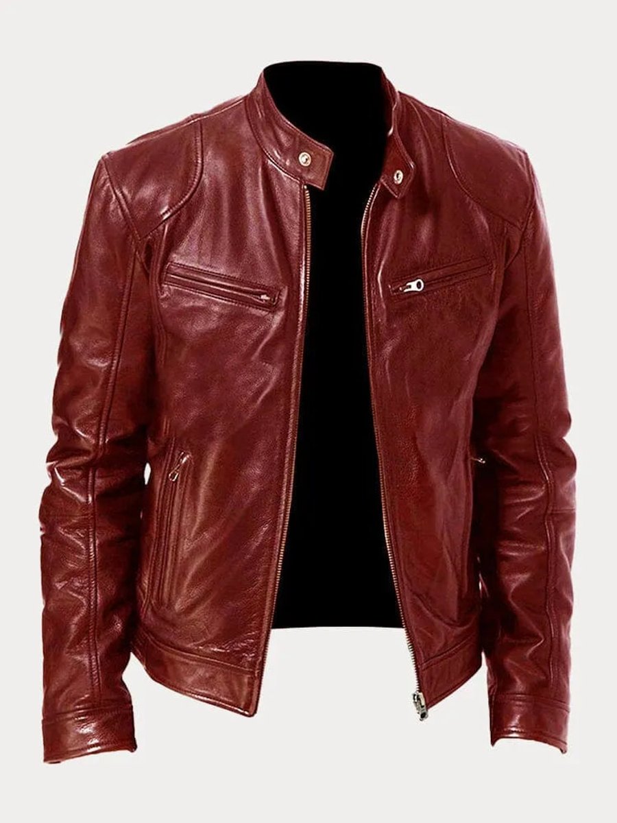 Men's Slim-Fit Quilted Moto Jacket with Stand Collar and Zippered Pockets 12