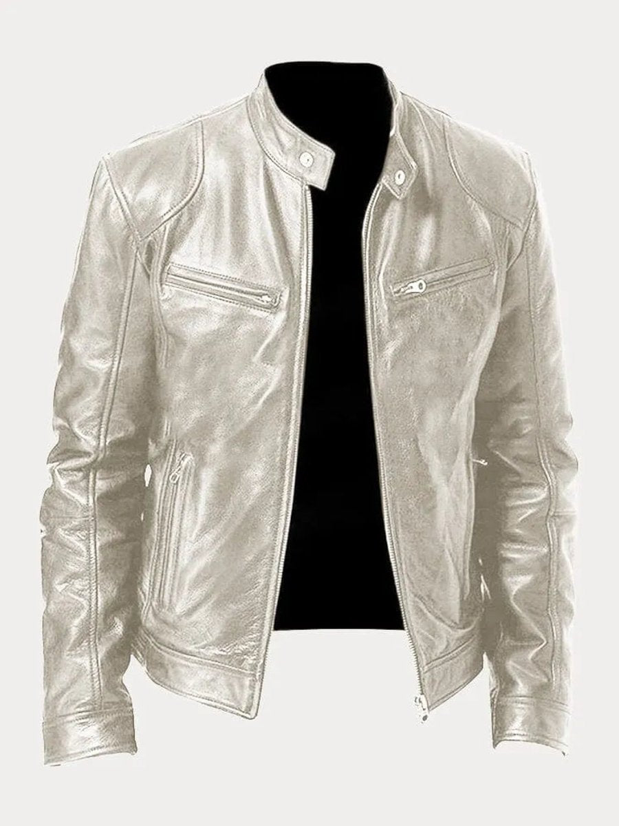 Men's Slim-Fit Quilted Moto Jacket with Stand Collar and Zippered Pockets 13
