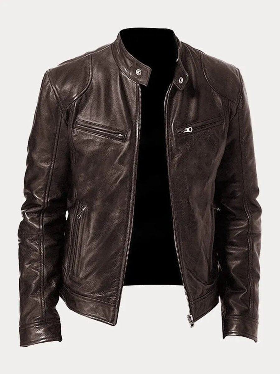 Men's Slim-Fit Quilted Moto Jacket with Stand Collar and Zippered Pockets 2