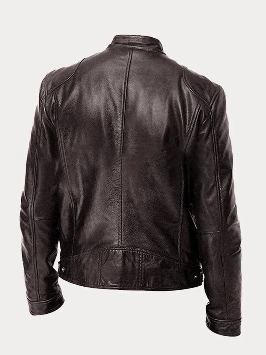 Men's Slim-Fit Quilted Moto Jacket with Stand Collar and Zippered Pockets 3