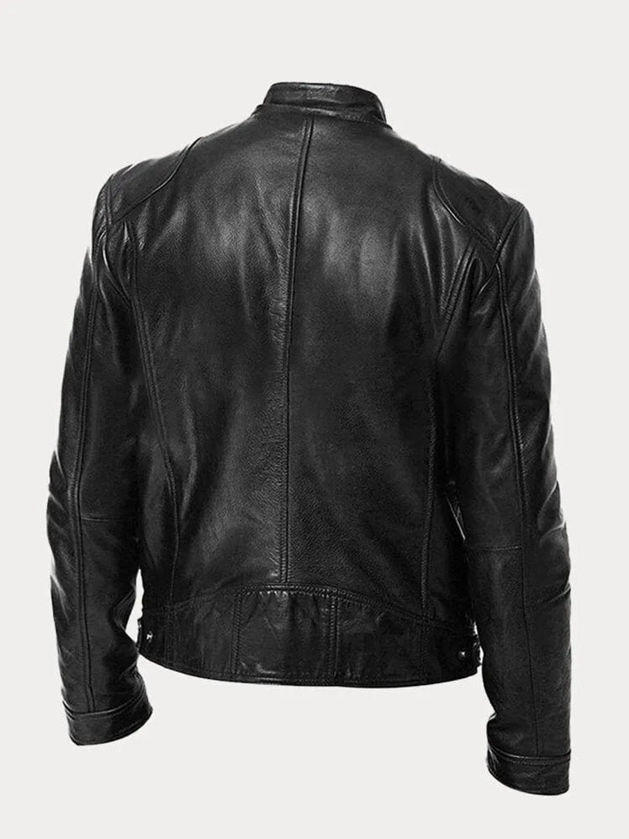 Men's Slim-Fit Quilted Moto Jacket with Stand Collar and Zippered Pockets 4