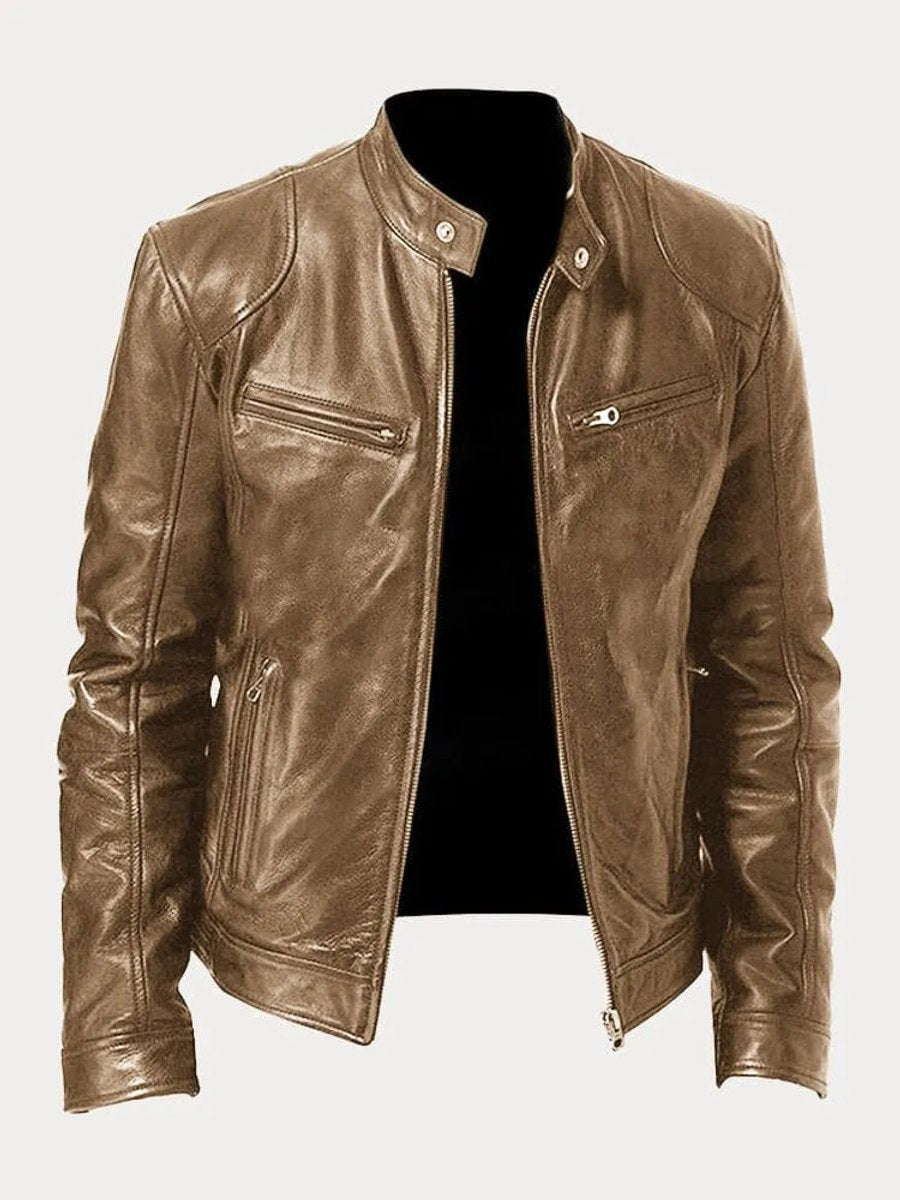 Men's Slim-Fit Quilted Moto Jacket with Stand Collar and Zippered Pockets 5