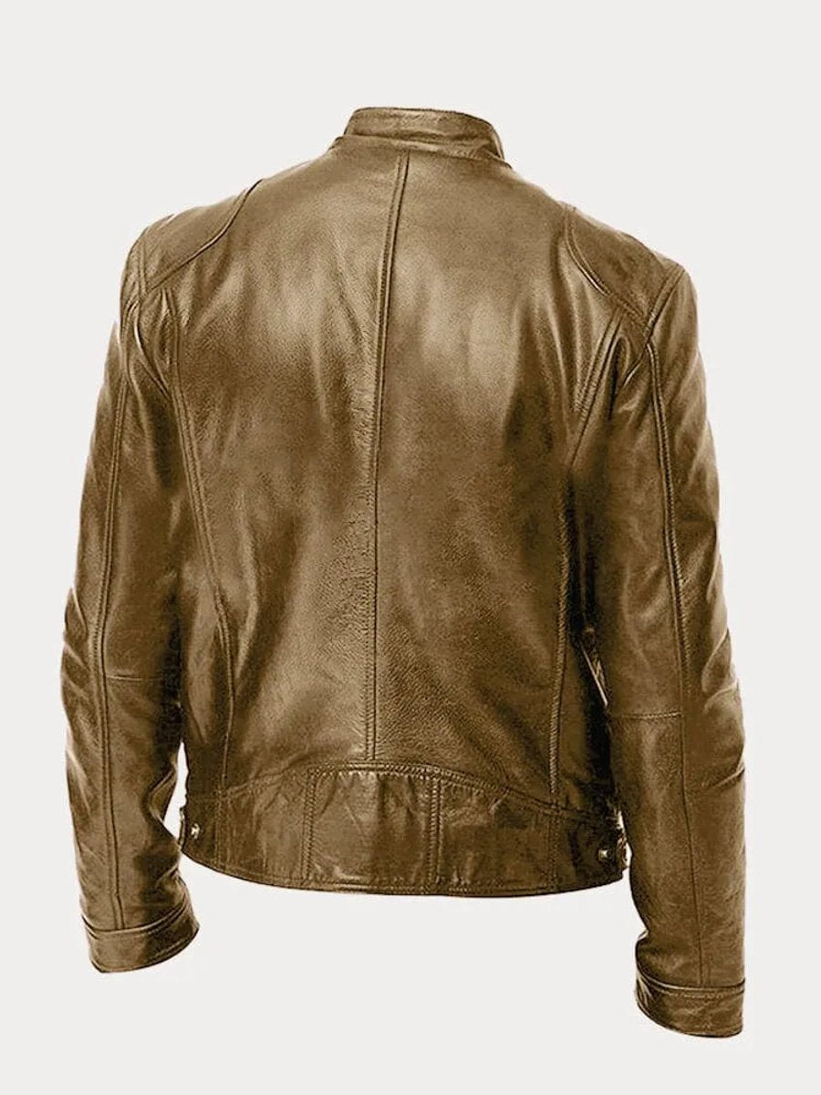 Men's Slim-Fit Quilted Moto Jacket with Stand Collar and Zippered Pockets 6