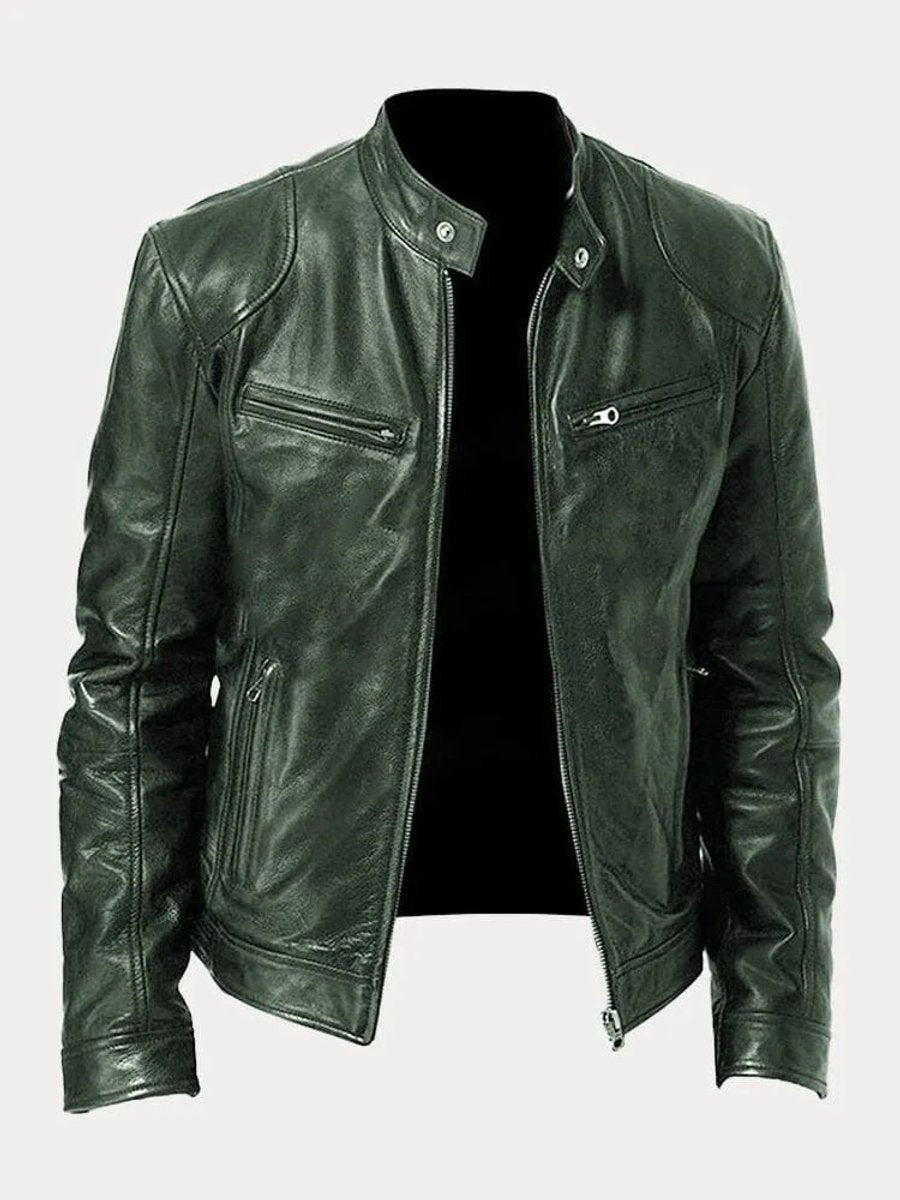 Men's Slim-Fit Quilted Moto Jacket with Stand Collar and Zippered Pockets 7