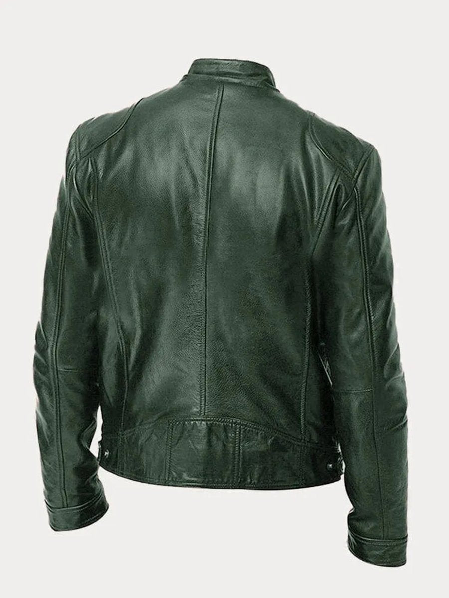 Men's Slim-Fit Quilted Moto Jacket with Stand Collar and Zippered Pockets 8