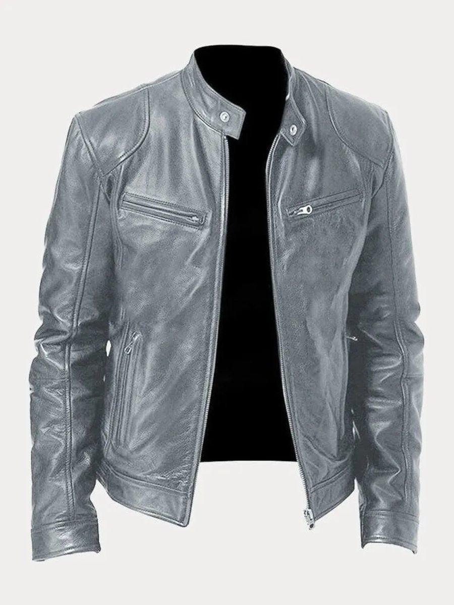 Men's Slim-Fit Quilted Moto Jacket with Stand Collar and Zippered Pockets 9